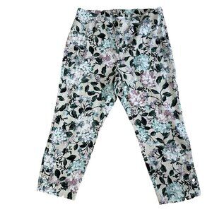 J Jill Cropped Pants Floral Linen Blend Size‎ Large